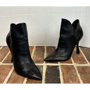 Gianni Bini Black Leather Ankle Boots High Kitten Heel A-Symmetrical Women's 10